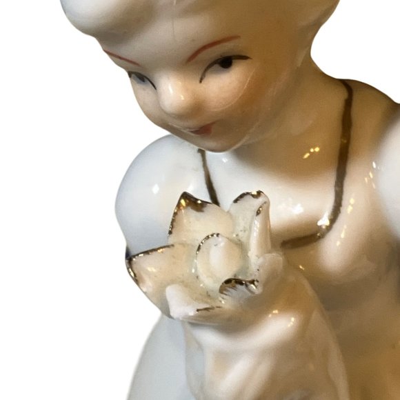 Girl Figurine Blue White Dress Gold Colored Accents - Picture 3 of 15